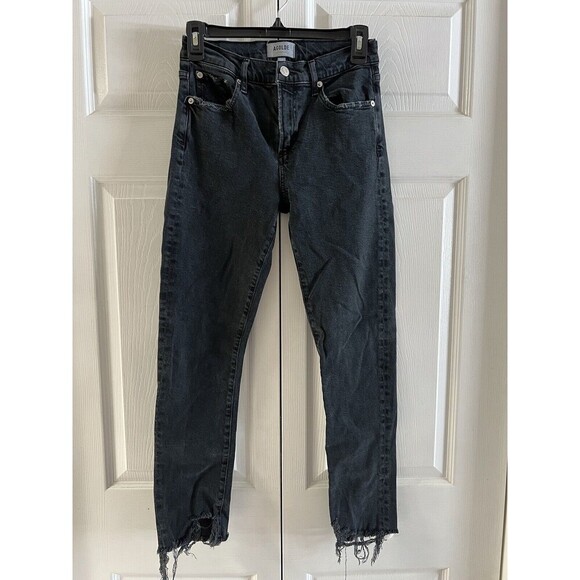 Agolde Toni Mid Rise Straight Jeans Feral Black Raw Hem Sz 26 Revolve Bestseller - Picture 3 of 7